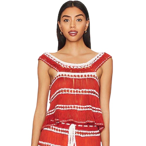 My Beachy Side Tops - My Beachy Side Top Red‎ Flame Rust Crochet Fringe Crop Boho Resort Small NEW